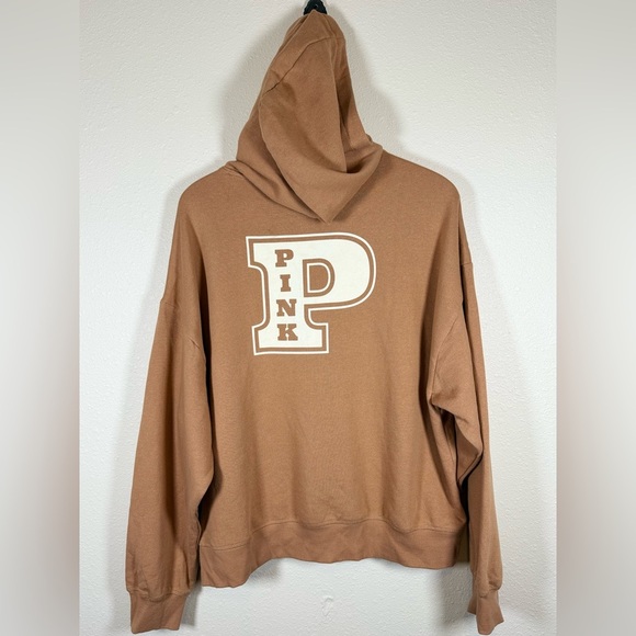 NWT! Victoria Secret PINK Ivy Campus Pull Over Hoodie Toffee Size L - Picture 7 of 10